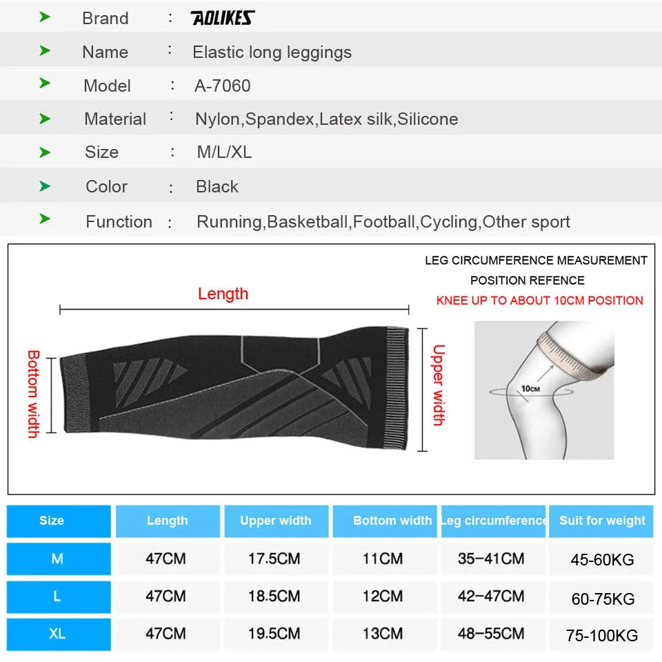 Sports Full Leg Compression Sleeves Knee Braces Support Protector