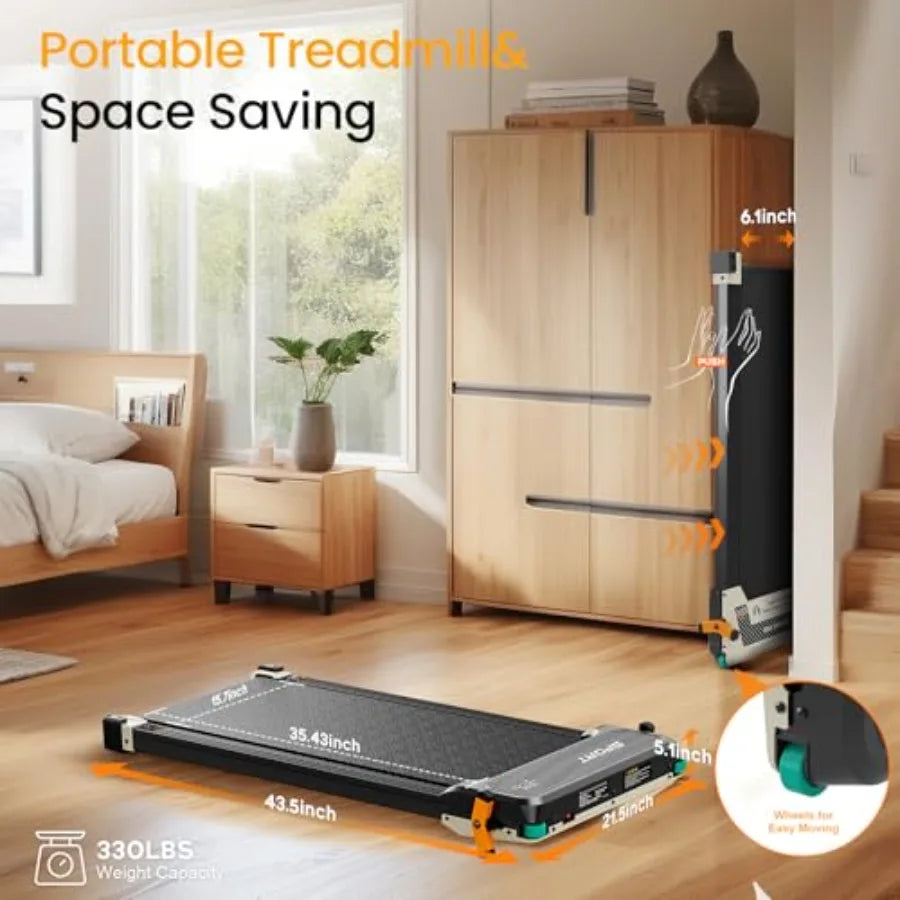 DuoStride low-profile deck and upright storage illustration