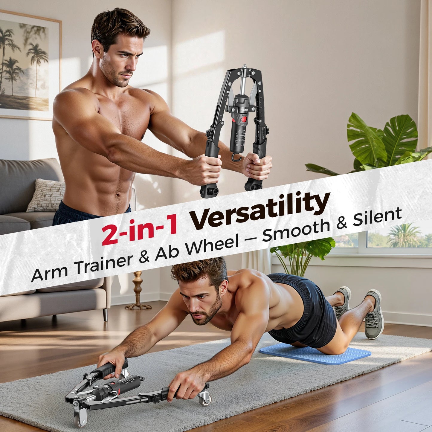 FLYBIRD 3-in-1 Hydraulic Arm Trainer and Ab Roller