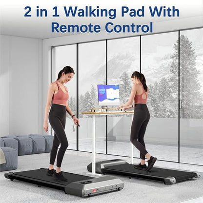 DayStride walking pad in a home and standing-desk setup