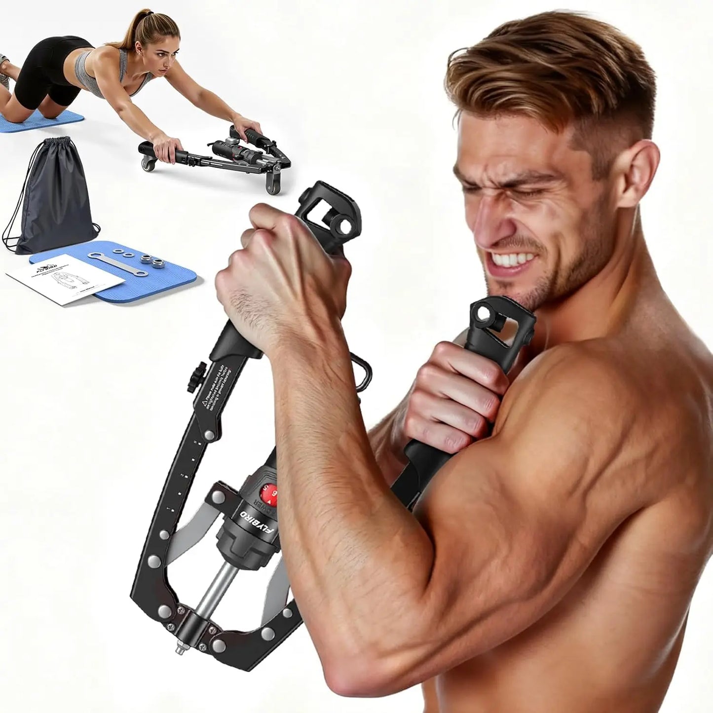 FLYBIRD 3-in-1 Hydraulic Arm Trainer and Ab Roller