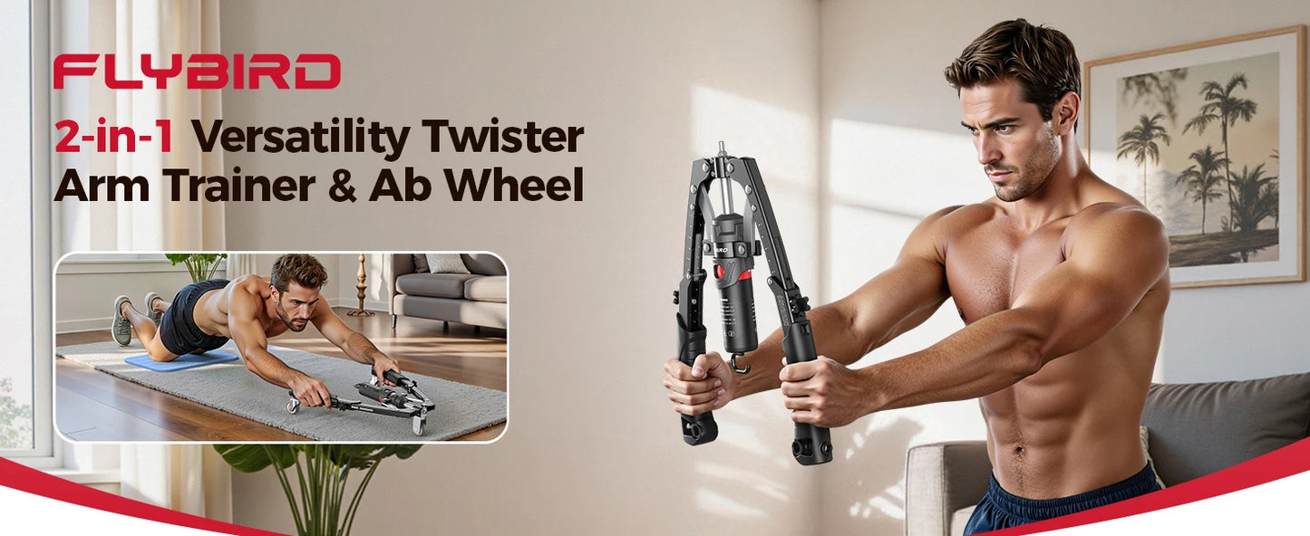 FLYBIRD 3-in-1 Hydraulic Arm Trainer and Ab Roller